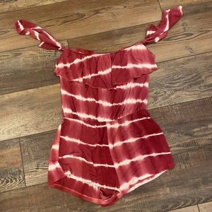 Red and white stripped strapless romper
